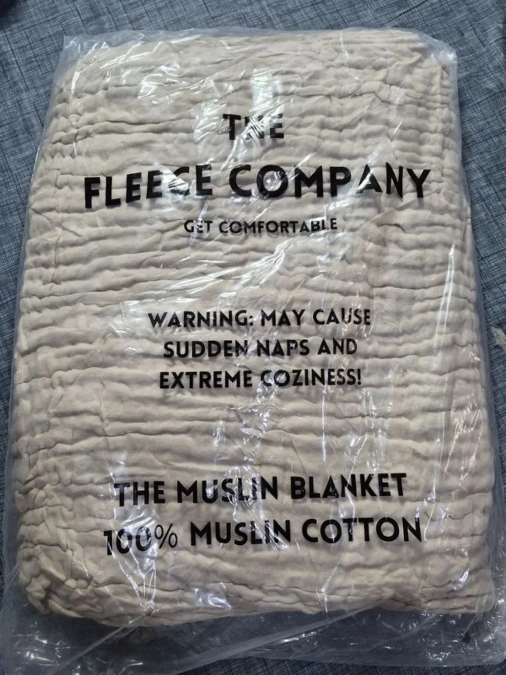 The Fleece Company 100% Muslin Cotton Blanket Beige Soft Breathable Throw NIP